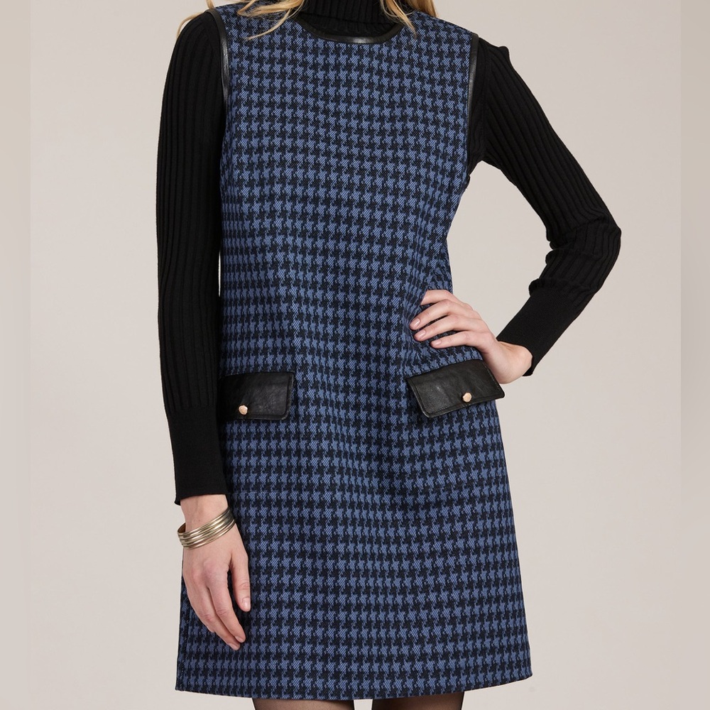 Tyler Boe Blue and Black Houndstooth Shift Dress
